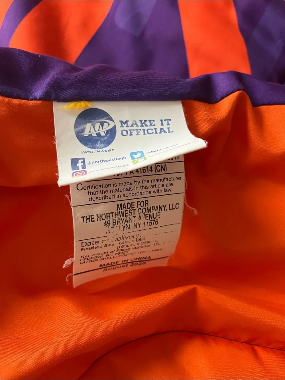 Northwest Purple and Orange Clemson Paw Comforter